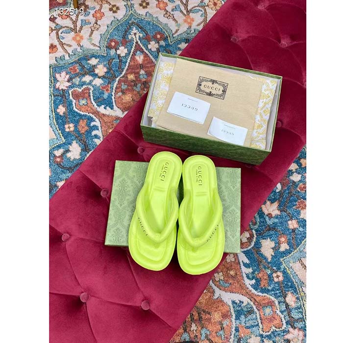 Gucci Women GG Thong Platform Slide Sandal Light Green Rubber Mid 5 CM Heel (9)