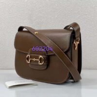 Gucci Women Horsebit 1955 Shoulder Bag Brown Textured Leather Vintage Effect Flap Closure (9)