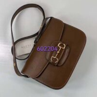 Gucci Women Horsebit 1955 Shoulder Bag Brown Textured Leather Vintage Effect Flap Closure (9)