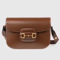 Gucci Women Horsebit 1955 Shoulder Bag Brown Textured Leather Vintage Effect Flap Closure (9)