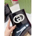 Gucci Women Interlocking G Ankle Boot Black Shiny Rubber Matte Point Toe Low-Heel - Image 9