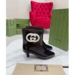 Gucci Women Interlocking G Ankle Boot Black Shiny Rubber Matte Point Toe Low-Heel - Image 2