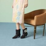 Gucci Women Interlocking G Ankle Boot Black Shiny Rubber Matte Point Toe Low-Heel - Image 12