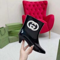 Gucci Women Interlocking G Ankle Boot Black Shiny Rubber Matte Point Toe Low-Heel (5)
