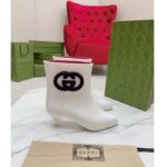 Gucci Women Interlocking G Ankle Boot White Shiny Rubber Matte Point Toe Low-Heel - Image 2