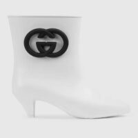 Gucci Women Interlocking G Ankle Boot White Shiny Rubber Matte Point Toe Low-Heel (7)