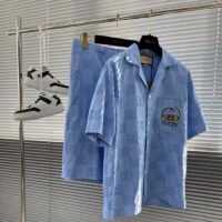 Gucci Women Jumbo GG Cotton Jacquard Bowling Shirt Light Blue Point Collar Short Sleeves (3)