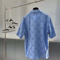 Gucci Women Jumbo GG Cotton Jacquard Bowling Shirt Light Blue Point Collar Short Sleeves (3)