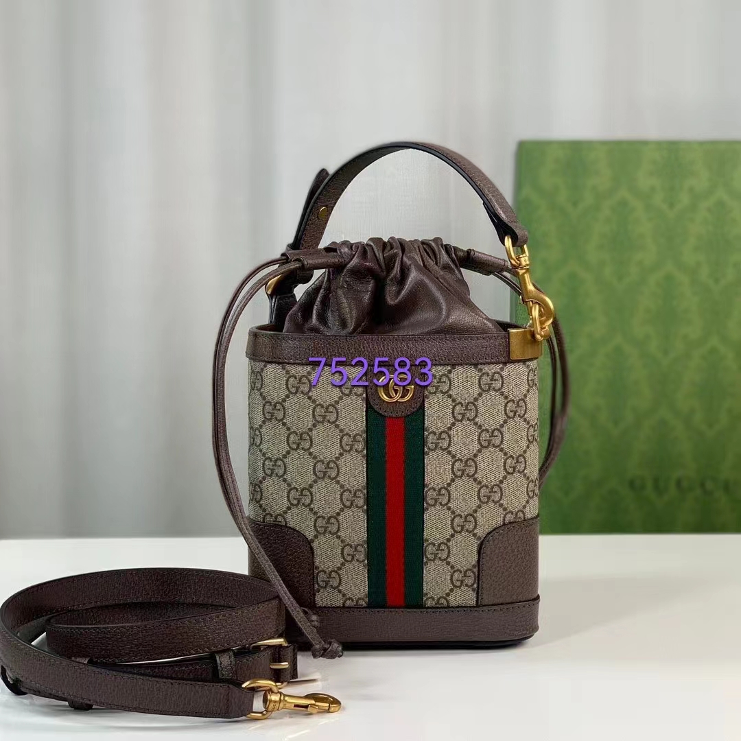 Gucci Women Ophidia GG Bucket Bag Beige Ebony GG Supreme Canvas Double G (1)