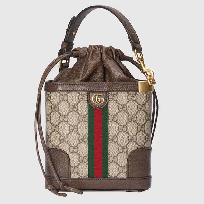 Gucci Women Ophidia GG Bucket Bag Beige Ebony GG Supreme Canvas Double G