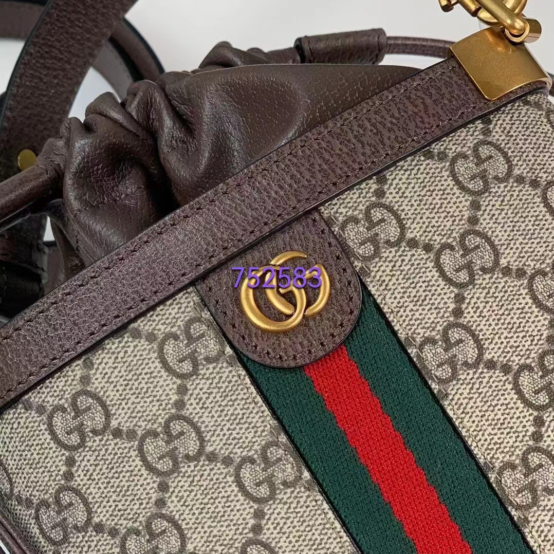 Gucci Women Ophidia GG Bucket Bag Beige Ebony GG Supreme Canvas Double G (7)