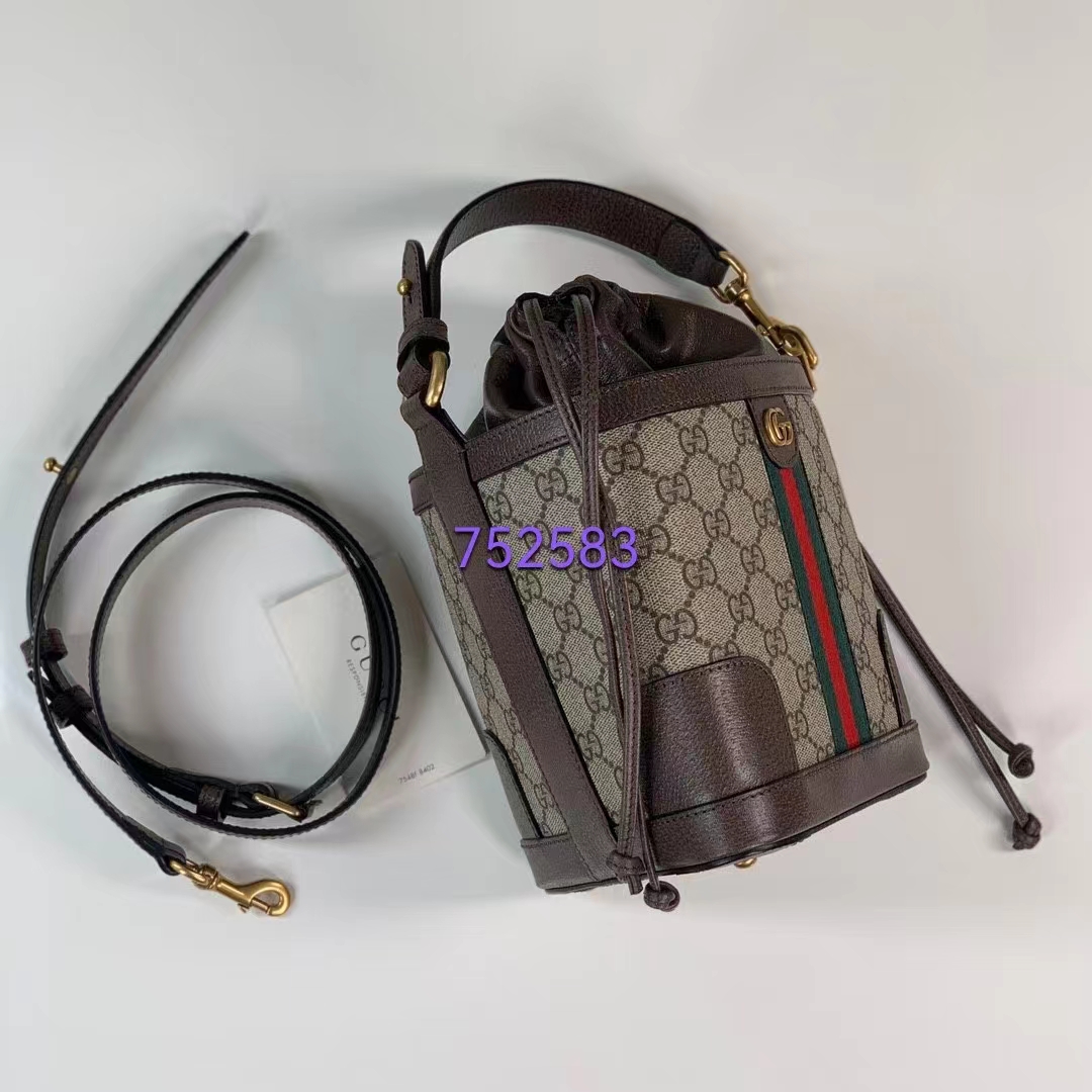 Gucci Women Ophidia GG Bucket Bag Beige Ebony GG Supreme Canvas Double G (8)