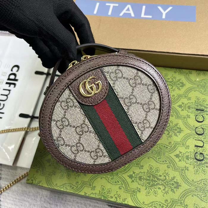 Gucci Women Ophidia Mini Chain Bag Beige Ebony GG Supreme Canvas Brown Leather Double G (2)