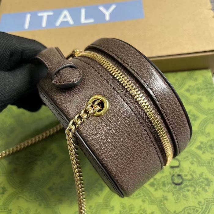 Gucci Women Ophidia Mini Chain Bag Beige Ebony GG Supreme Canvas Brown Leather Double G (7)