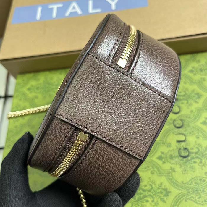 Gucci Women Ophidia Mini Chain Bag Beige Ebony GG Supreme Canvas Brown Leather Double G (9)
