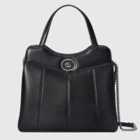 Gucci Women Petite GG Medium Tote Bag Black Leather Double G Zip Closure (1)