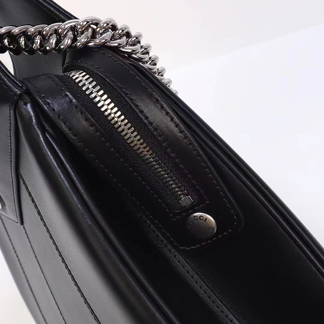 Gucci Women Petite GG Medium Tote Bag Black Leather Double G Zip Closure (10)