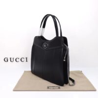 Gucci Women Petite GG Medium Tote Bag Black Leather Double G Zip Closure (1)