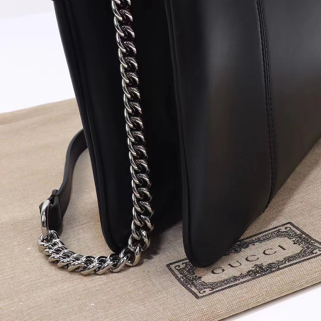 Gucci Women Petite GG Medium Tote Bag Black Leather Double G Zip Closure (2)