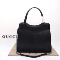 Gucci Women Petite GG Medium Tote Bag Black Leather Double G Zip Closure (1)