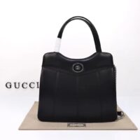 Gucci Women Petite GG Medium Tote Bag Black Leather Double G Zip Closure (1)