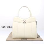 Gucci Women Petite GG Medium Tote Bag White Leather Double G Zip Closure - Imagen 2