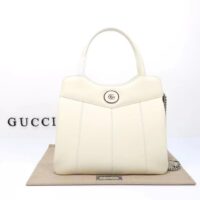 Gucci Women Petite GG Medium Tote Bag White Leather Double G Zip Closure (7)