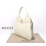 Gucci Women Petite GG Medium Tote Bag White Leather Double G Zip Closure - Imagen 3