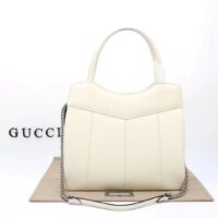 Gucci Women Petite GG Medium Tote Bag White Leather Double G Zip Closure (7)