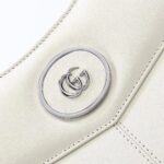 Gucci Women Petite GG Medium Tote Bag White Leather Double G Zip Closure - Imagen 8