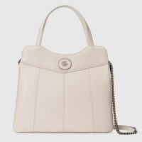 Gucci Women Petite GG Medium Tote Bag White Leather Double G Zip Closure (7)