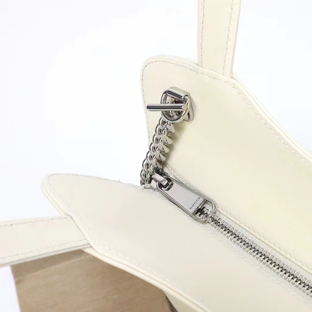 Gucci Women Petite GG Medium Tote Bag White Leather Double G Zip Closure (9)