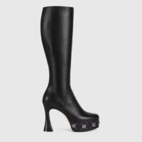 Gucci Women Platform Boot GG Studs Black Leather Spool High 11.4 CM Heel (11)