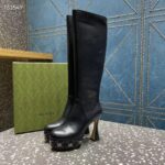 Gucci Women Platform Boot GG Studs Black Leather Spool High 11.4 CM Heel - immagine 4