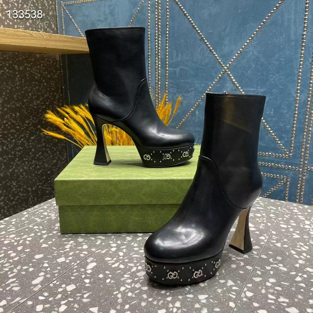 Gucci Women Platform GG Studs Black Leather Spool High 11.4 CM Heel‘ (1)