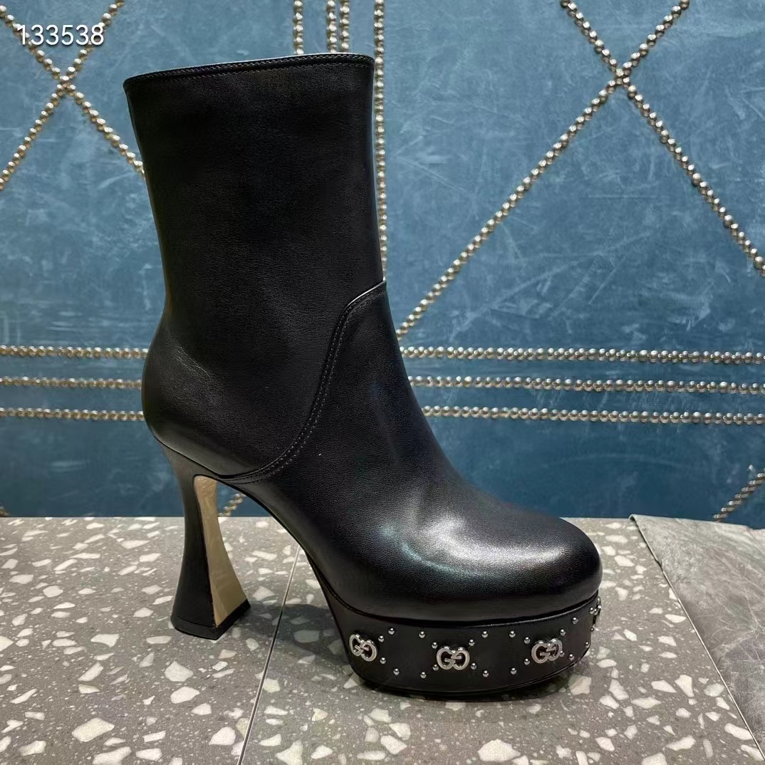 Gucci Women Platform GG Studs Black Leather Spool High 11.4 CM Heel‘ (4)