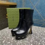 Gucci Women Platform GG Studs Black Leather Spool High 11.4 CM Heel - immagine 7