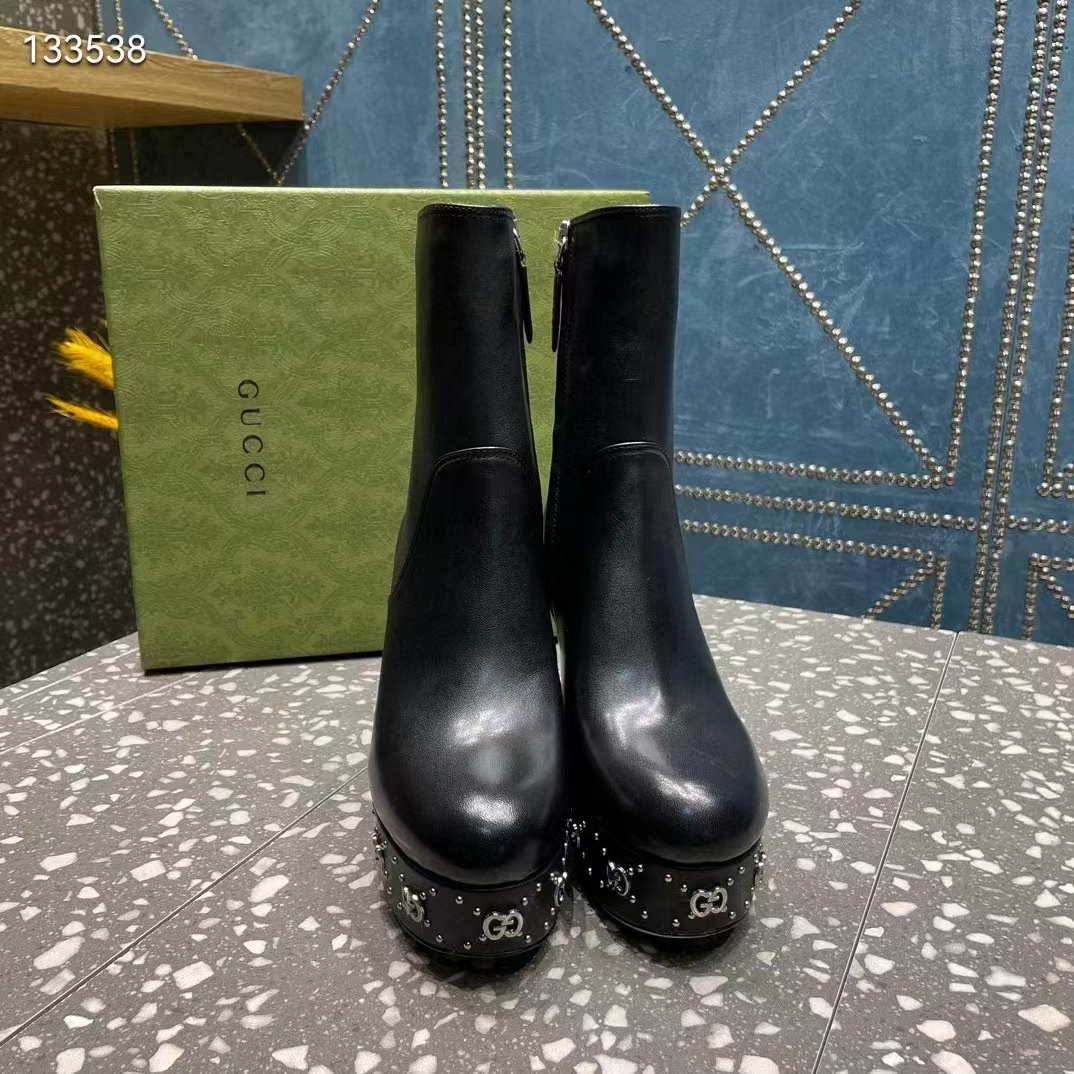 Gucci Women Platform GG Studs Black Leather Spool High 11.4 CM Heel‘ (6)