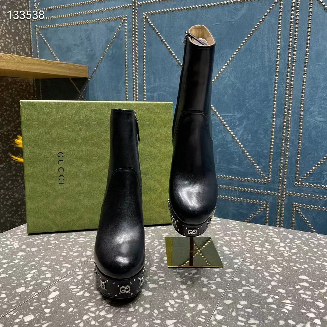 Gucci Women Platform GG Studs Black Leather Spool High 11.4 CM Heel‘ (7)