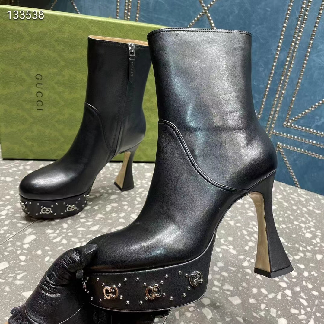 Gucci Women Platform GG Studs Black Leather Spool High 11.4 CM Heel‘ (9)