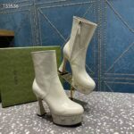 Gucci Women Platform GG Studs White Leather Spool High 11.4 CM Heel - Imagen 4