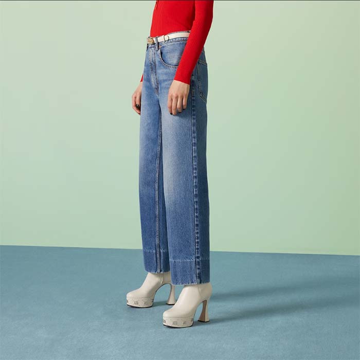 Gucci Women Platform GG Studs White Leather Spool High 11.4 CM Heel (7)
