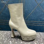 Gucci Women Platform GG Studs White Leather Spool High 11.4 CM Heel - Imagen 2