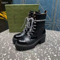 Gucci Women’s Matelassé Lace-Up Boot Black GG Matelassé Leather Low-Heel (7)