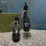Gucci Women's Matelassé Lace-Up Boot Black GG Matelassé Leather Low-Heel - Image 5