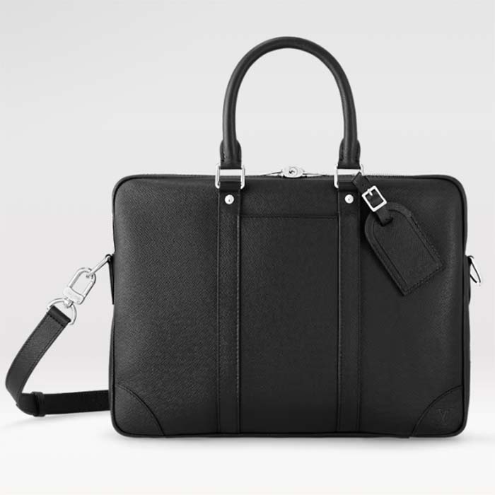 Louis Vuitton LV Uniisex Porte-Documents Voyage PM Black Taiga Noir Cowhide Leather