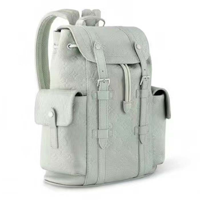 Louis Vuitton LV Unisex Christopher MM Backpack Mineral Gray Embossed Taurillon Monogram Cowhide Leather