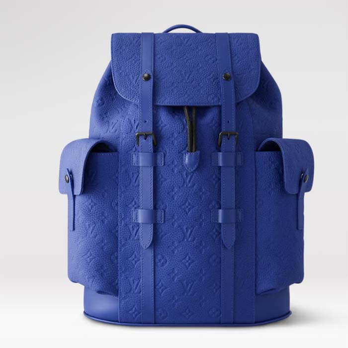 Louis Vuitton LV Unisex Christopher MM Backpack Racing Blue Embossed Taurillon Monogram Cowhide Leather