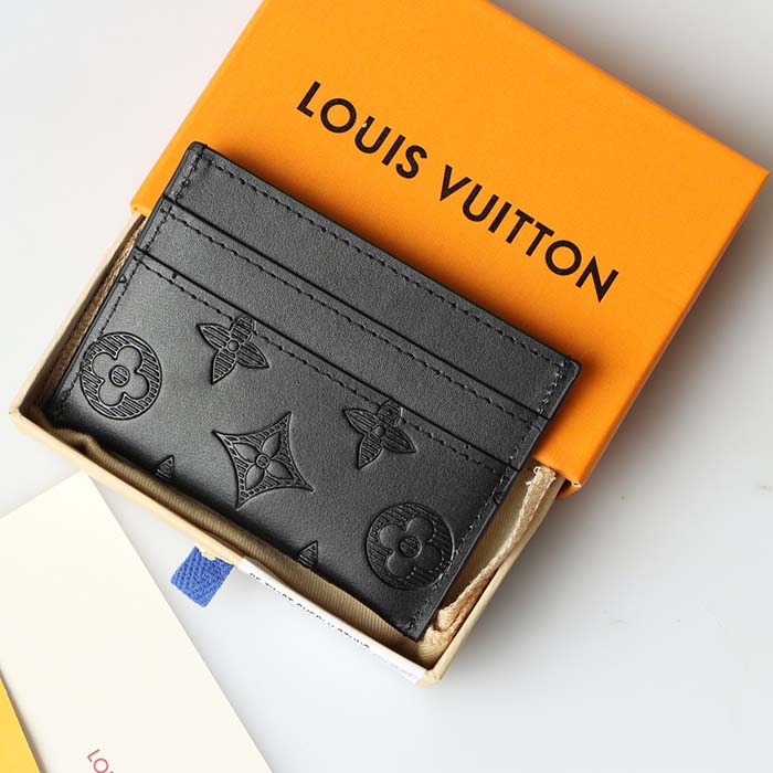 Louis Vuitton LV Unisex Coin Card Holder Black Calf Leather Textile Lining (3)