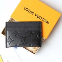 Louis Vuitton LV Unisex Coin Card Holder Black Calf Leather Textile Lining (7)